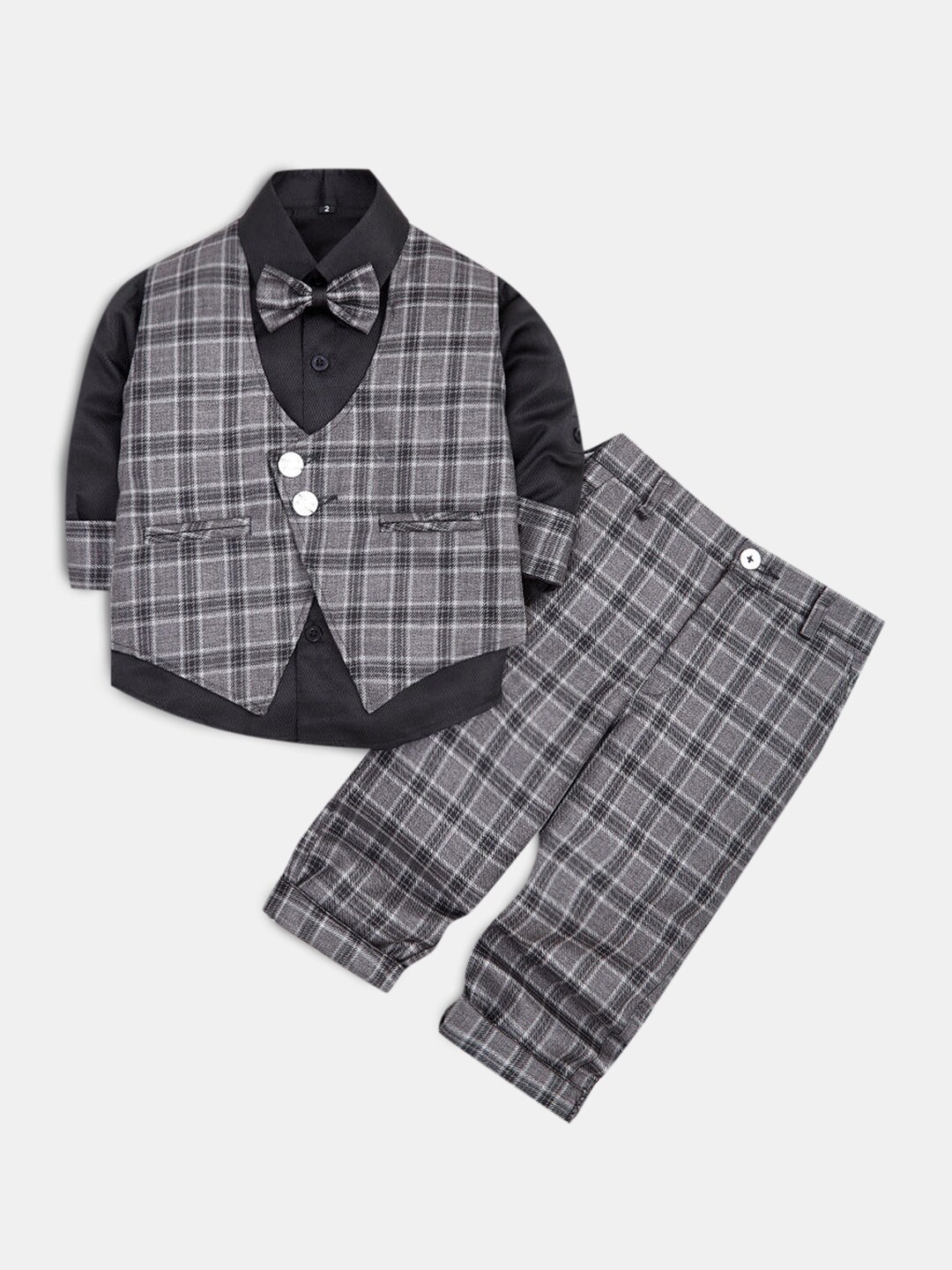 

Hopscotch Boys Black & Grey Pure Cotton Checked Shirt with Trouser