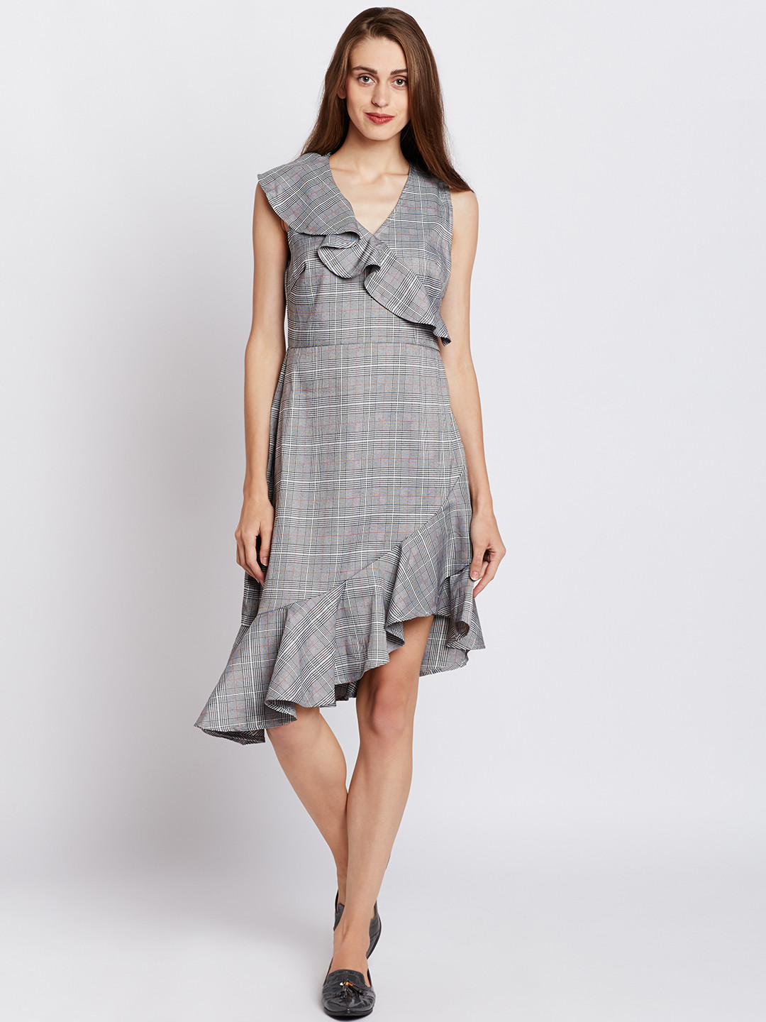 

COVER STORY Women Grey Checked A-Line Dress