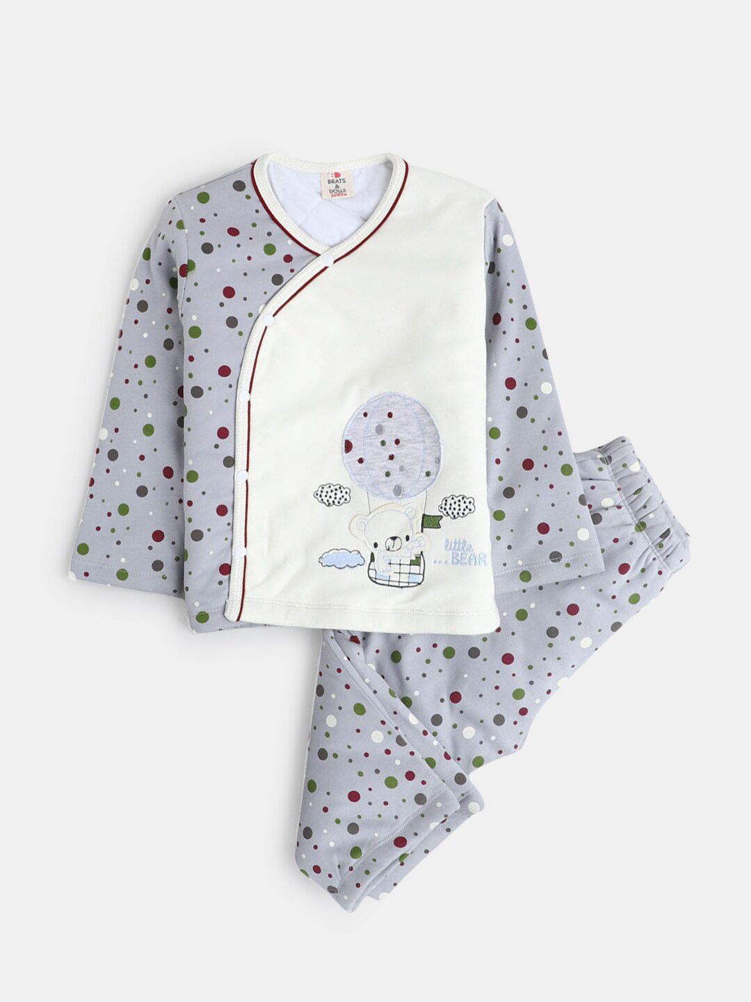 

Hopscotch Boys Grey & Cream-Coloured Pure Cotton Printed T-shirt with Pyjama