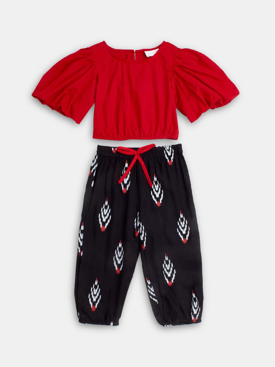 

Hopscotch Girls Red & Maroon Pure Cotton Clothing Set