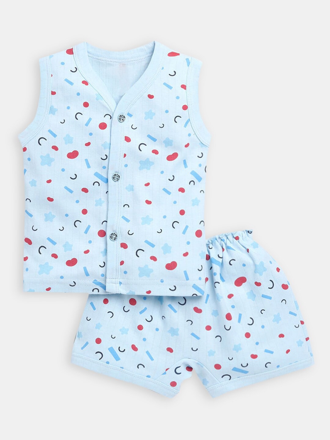 

Hopscotch Girls Blue & Red Printed Pure Cotton T-shirt with Shorts