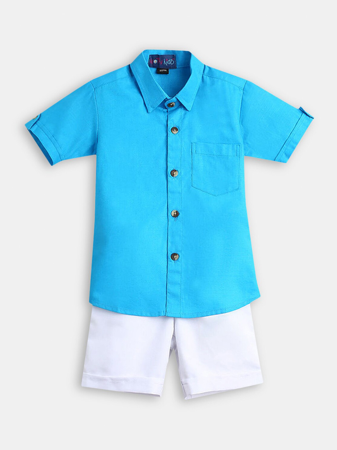 

Hopscotch Boys Blue & White Pure Cotton Shirt with Shorts