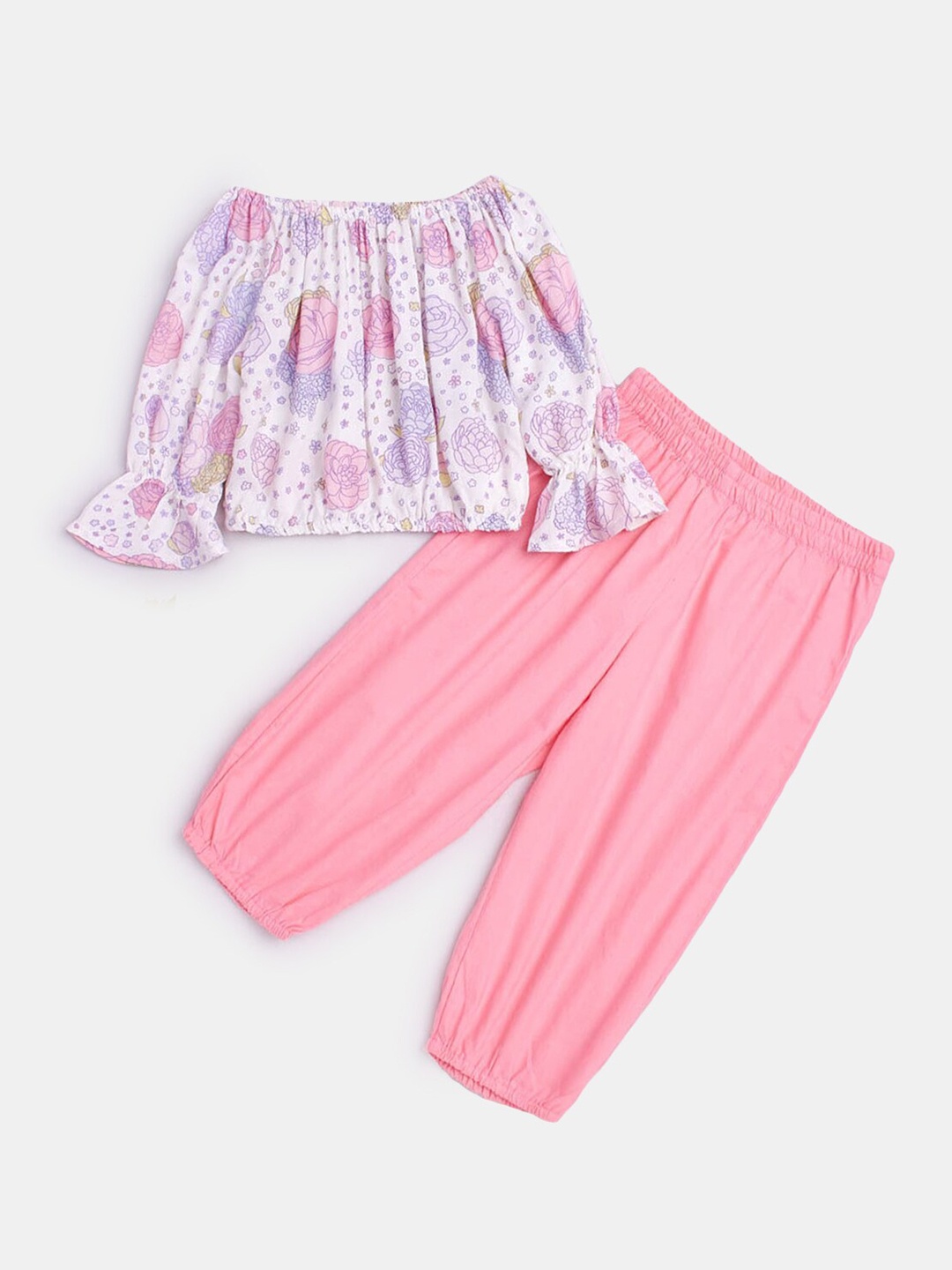 

Hopscotch Girls Pink & White Printed Top with Trousers