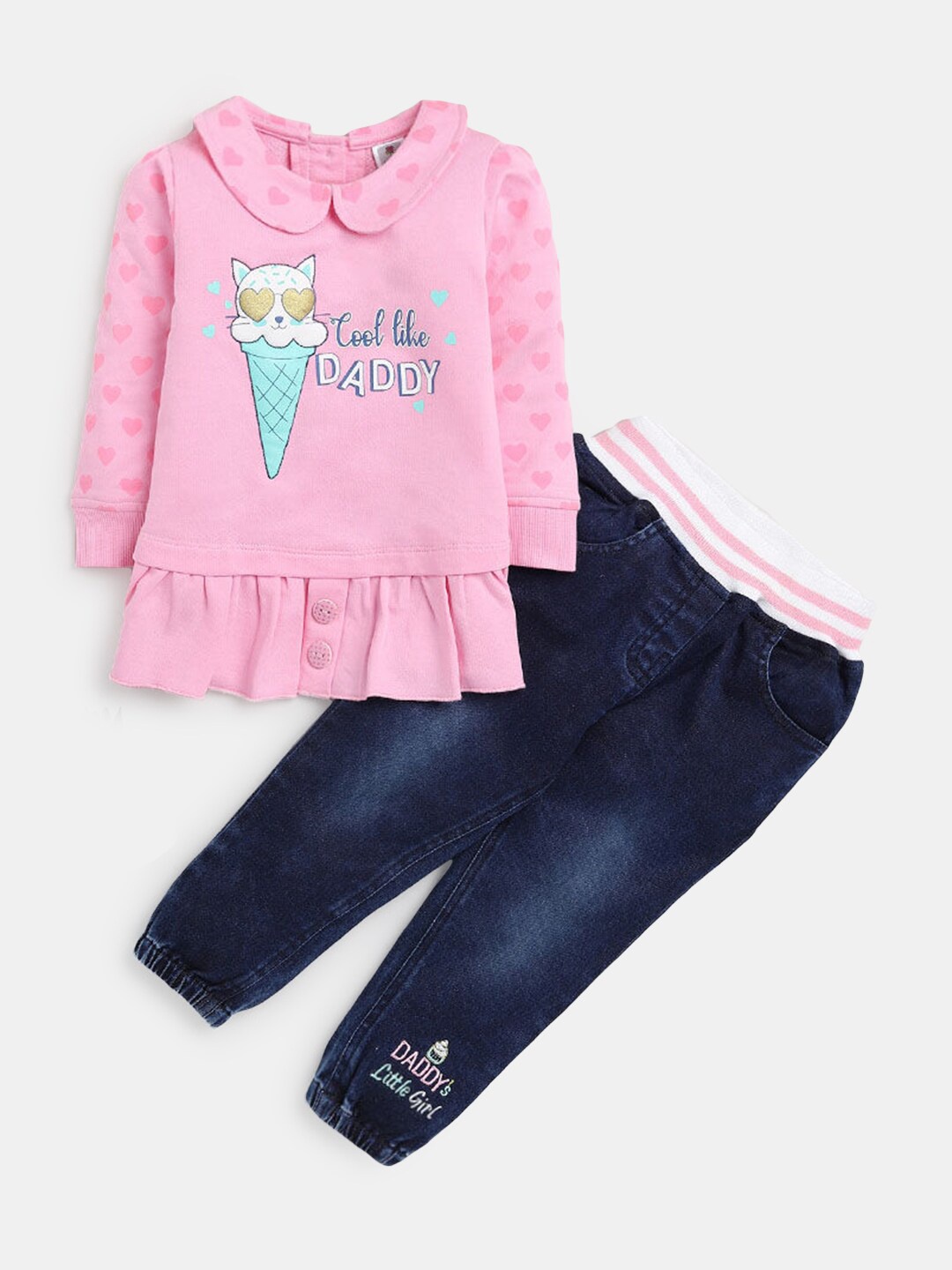 

Hopscotch Girls Pink & Blue Printed Pure Cotton Top with Trousers