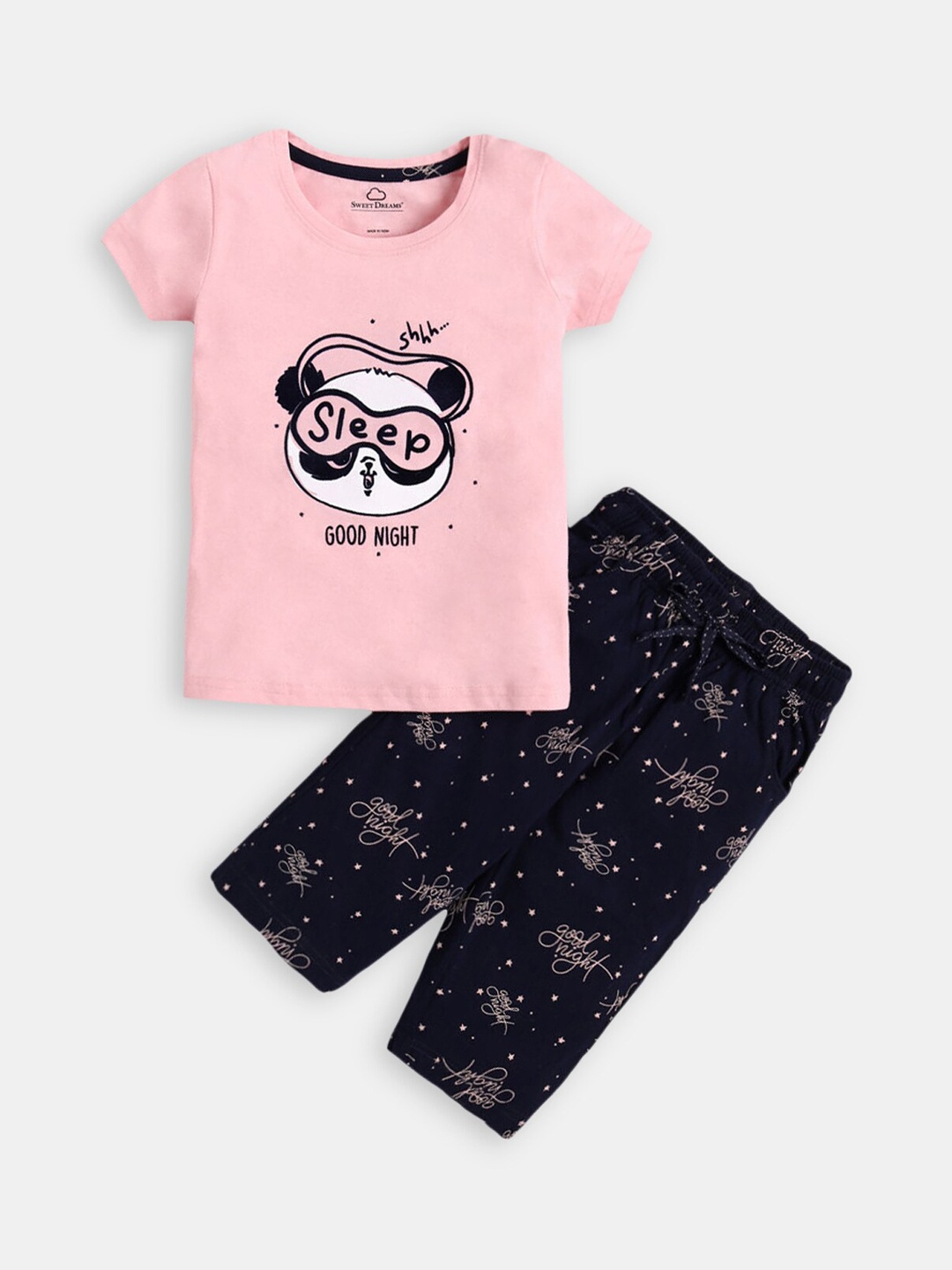 

Hopscotch Girls Pink & Black Printed Night suit