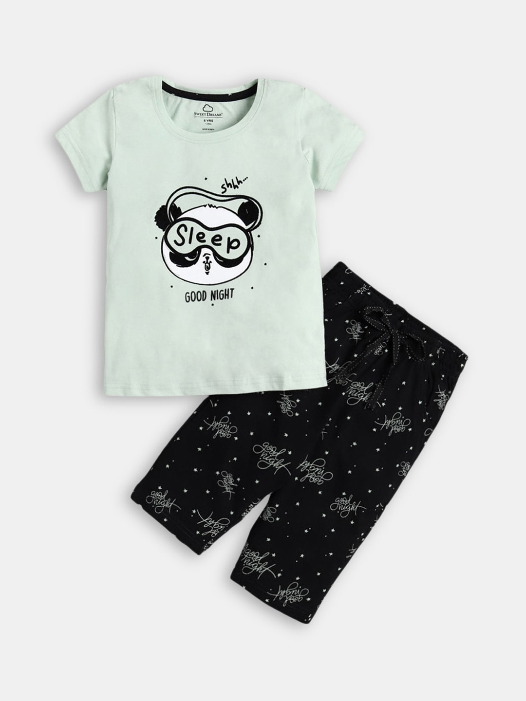 

Hopscotch Girls Green & Black Printed Night suit