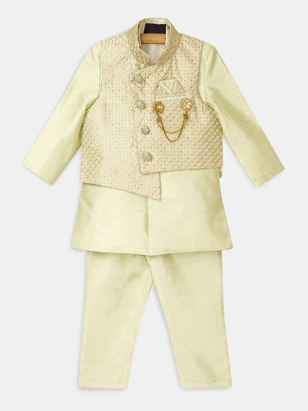 

Hopscotch Boys Sea Green Kurta with Pyjamas & Nehru Jacket
