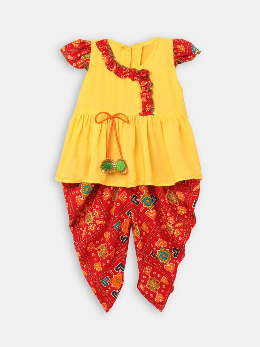 

Hopscotch Girls Yellow Angrakha Kurta with Dhoti Pants