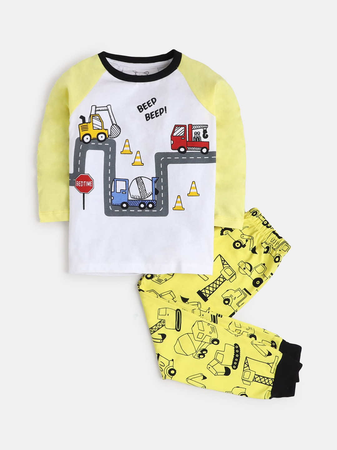 

Hopscotch Boys White & Yellow Printed Night suit