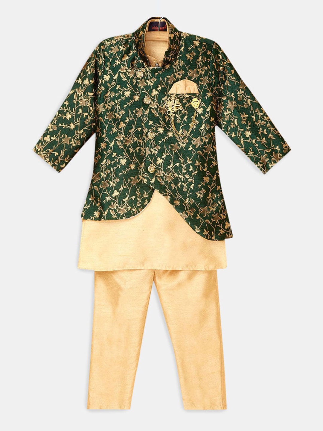 

Hopscotch Boys Green Kurta with Pyjamas & Jacket