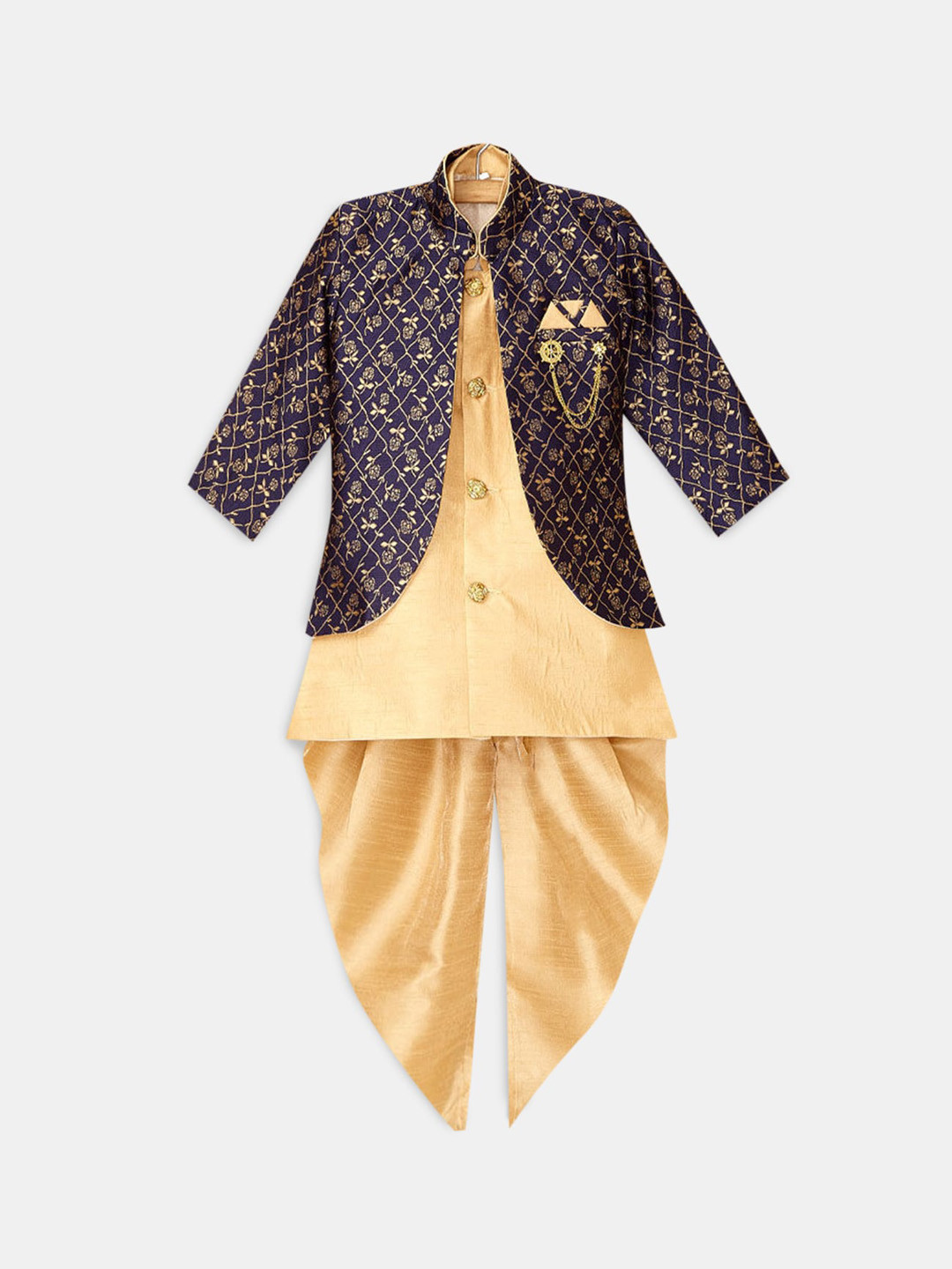 

Hopscotch Boys Blue Pure Cotton Kurta & Trouser With Jacket