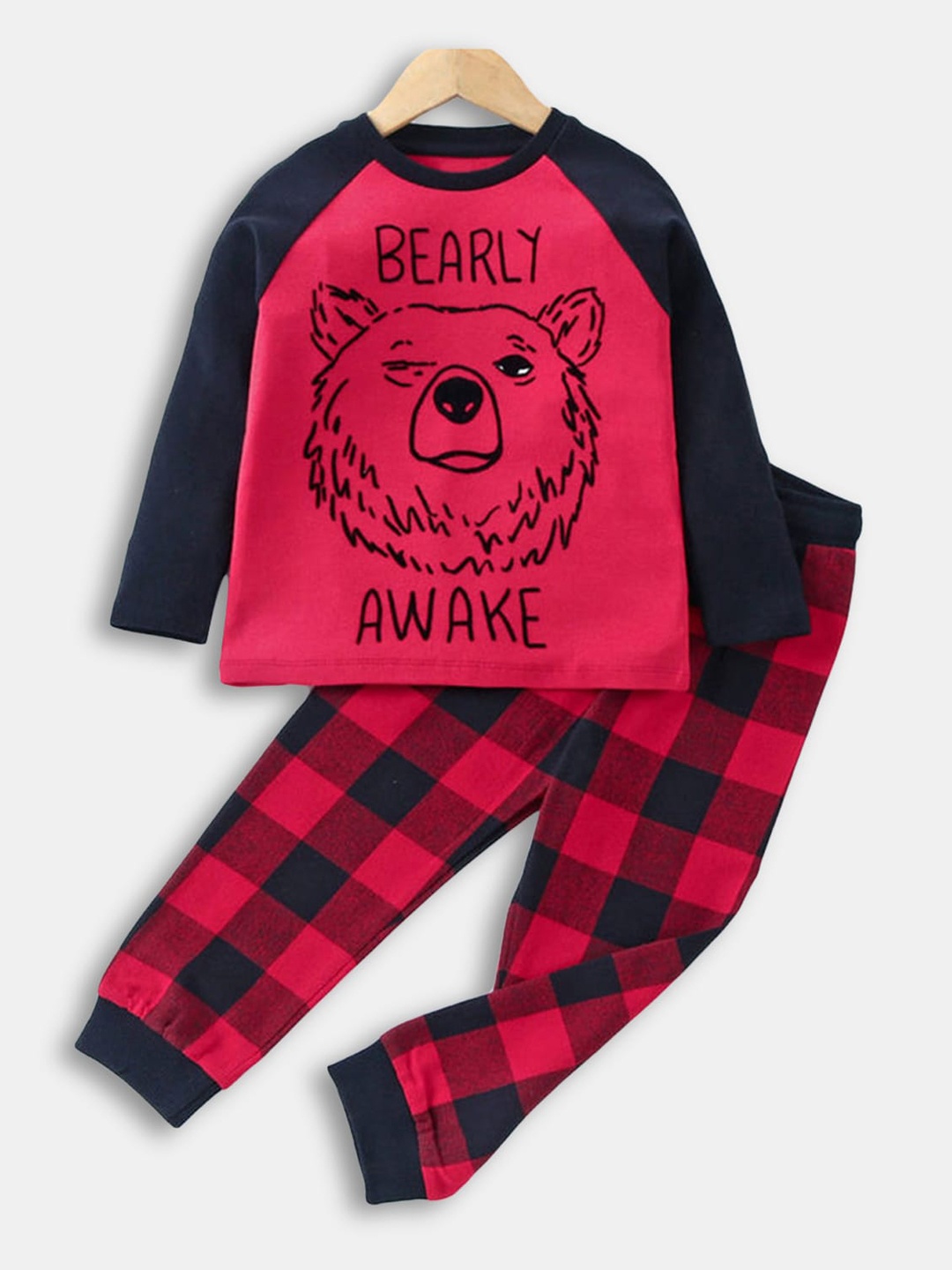 

Hopscotch Boys Red & Black Printed Night suit