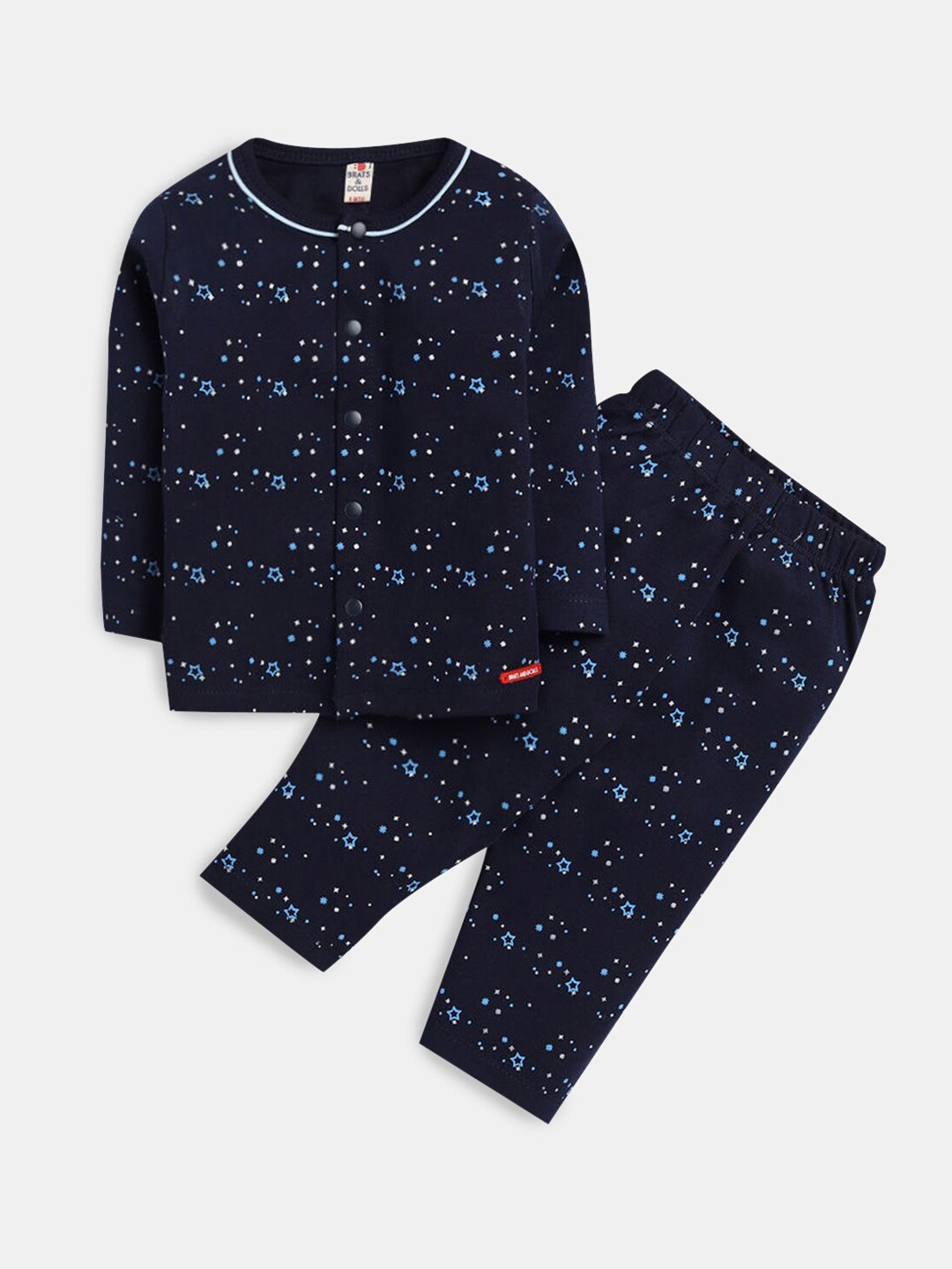 

Hopscotch Boys Navy Blue & White Printed Night suit