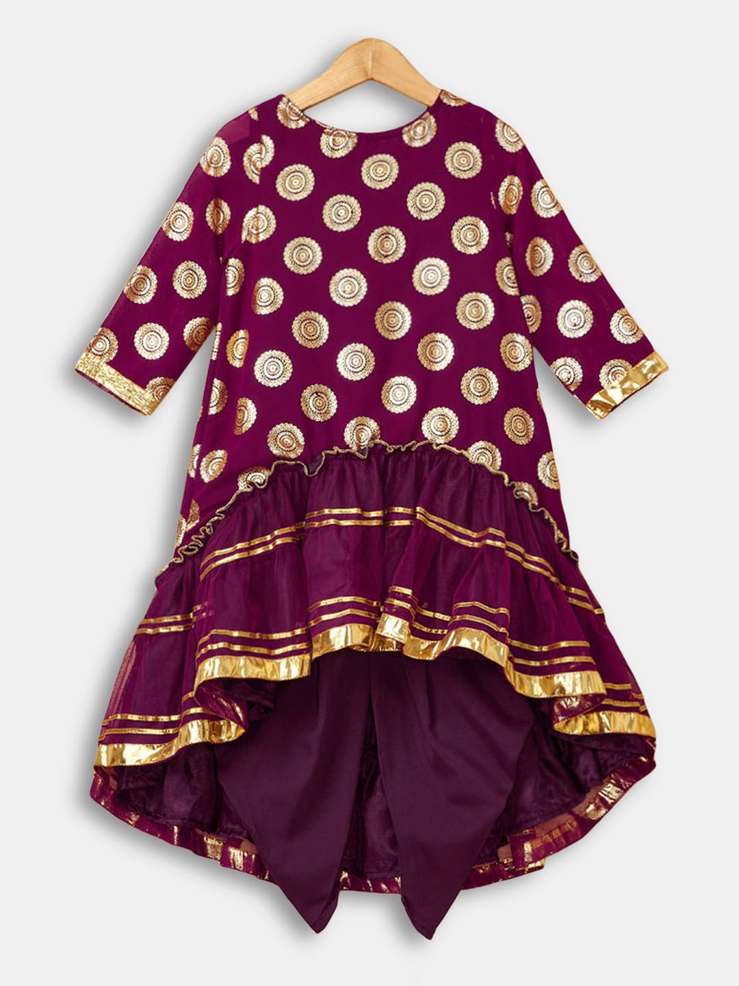 

Hopscotch Girls Burgundy Ethnic Motifs Printed Kurta with Dhoti Pants