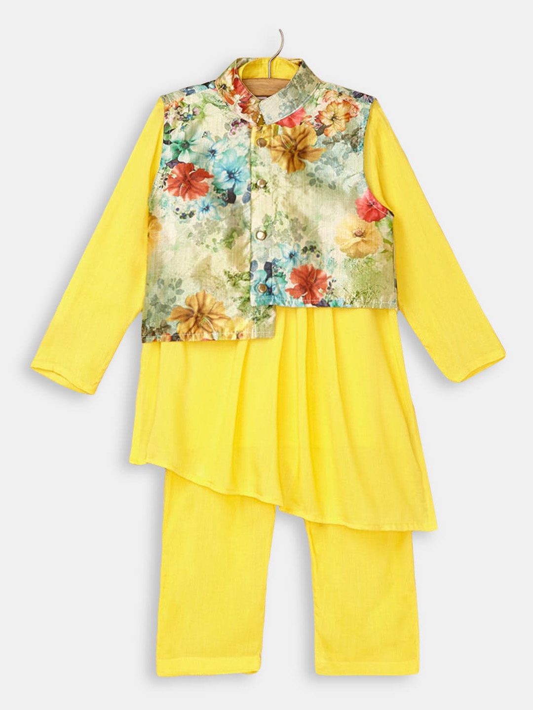 

Hopscotch Boys Yellow Kurta with Pyjamas & Nehru Jacket