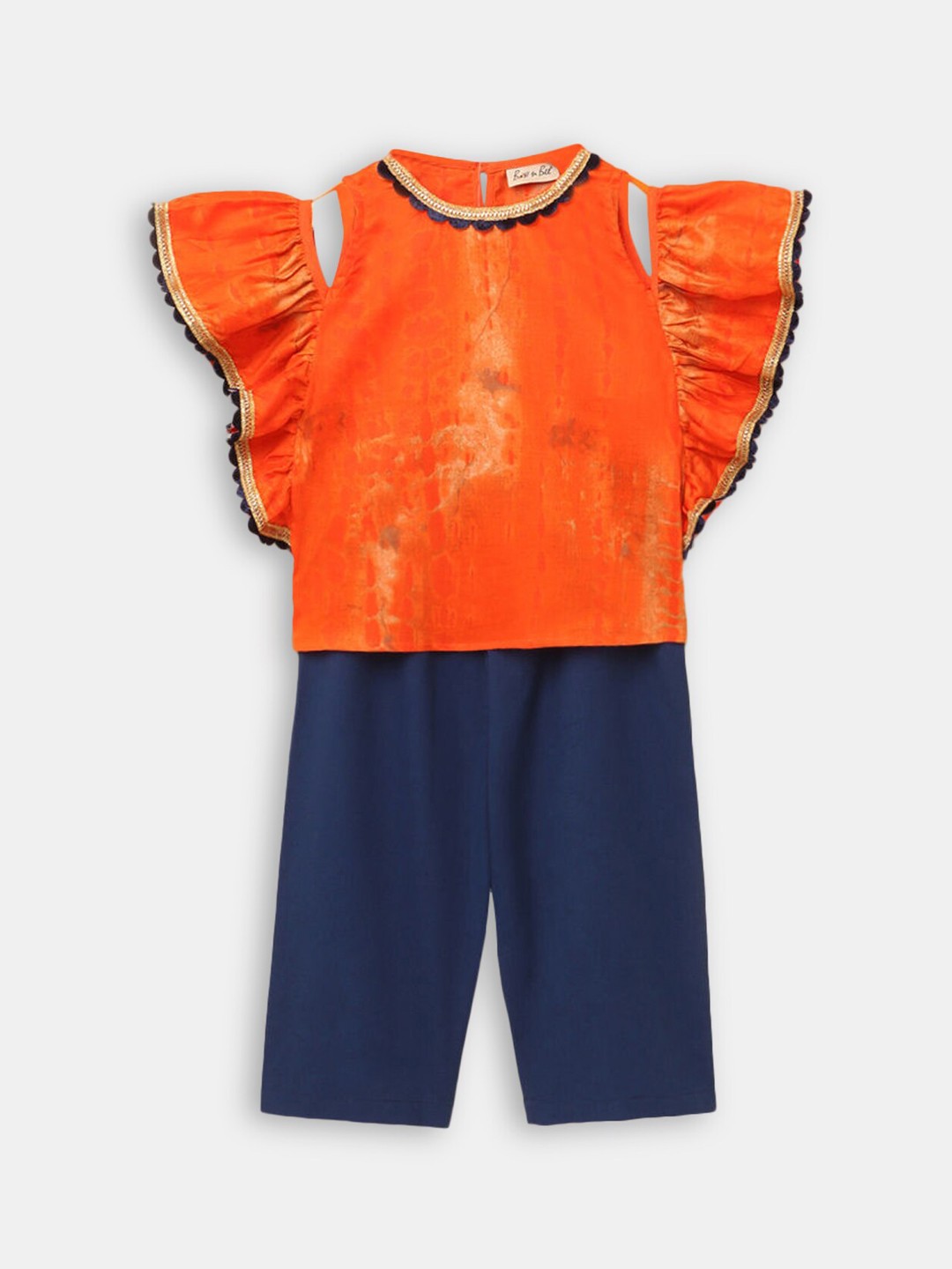 

Hopscotch Girls Orange Dyed Pure Silk Top with Trousers