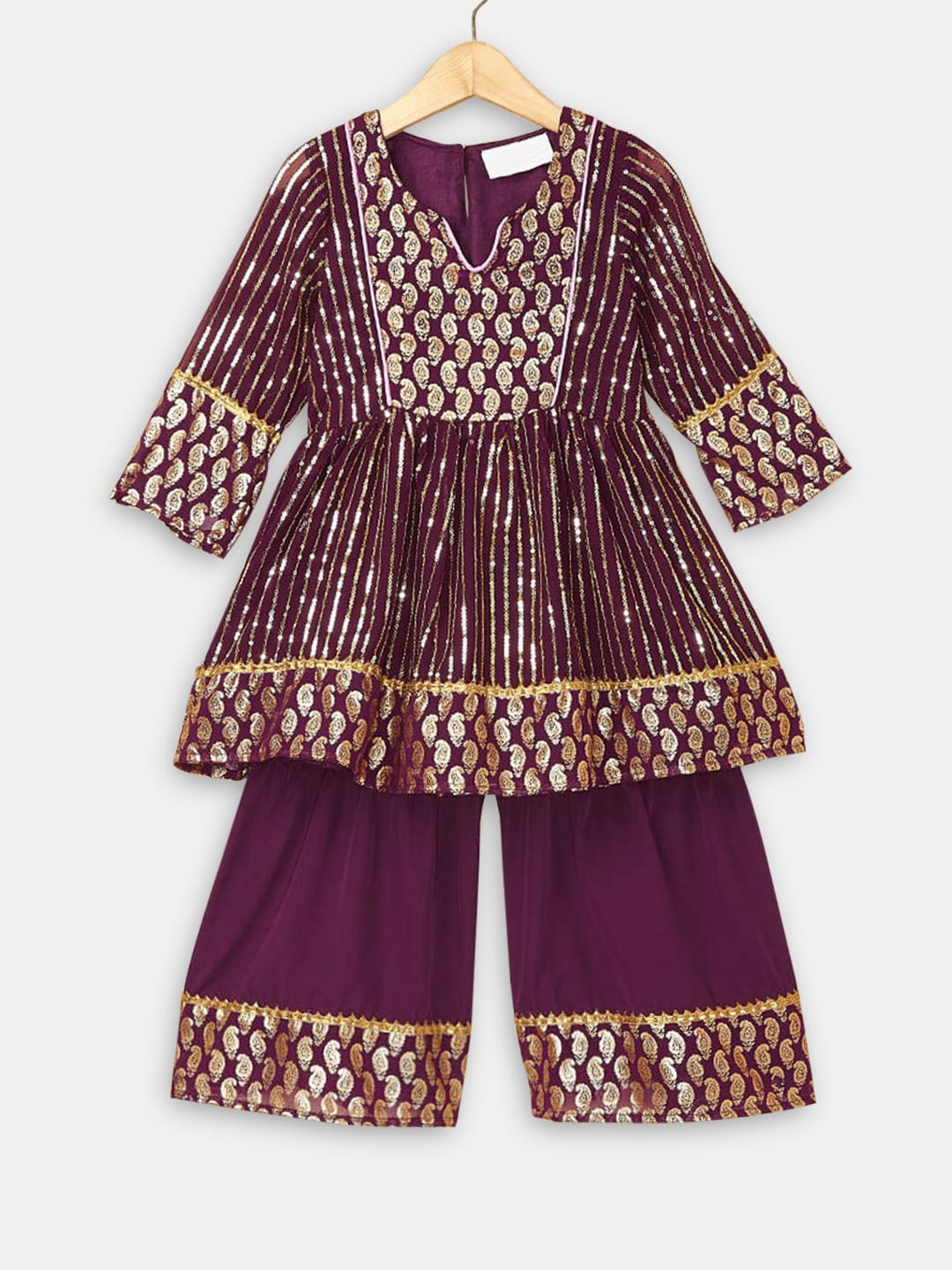 

Hopscotch Girls Burgundy Ethnic Motifs Printed Kurta with Salwar