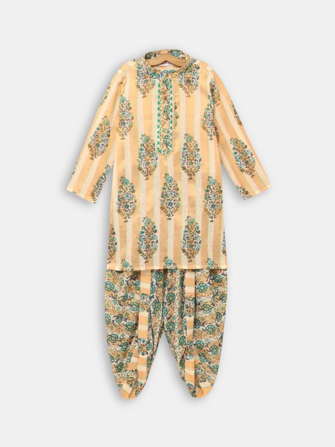 

Hopscotch Boys Off White Ethnic Motifs Printed Pure Cotton Kurta with Dhoti Pants