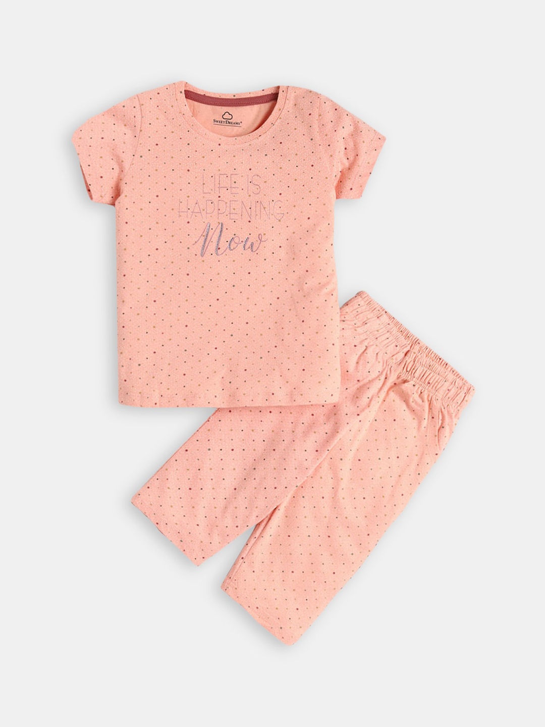 

Hopscotch Girls Peach-Coloured Printed Night suit