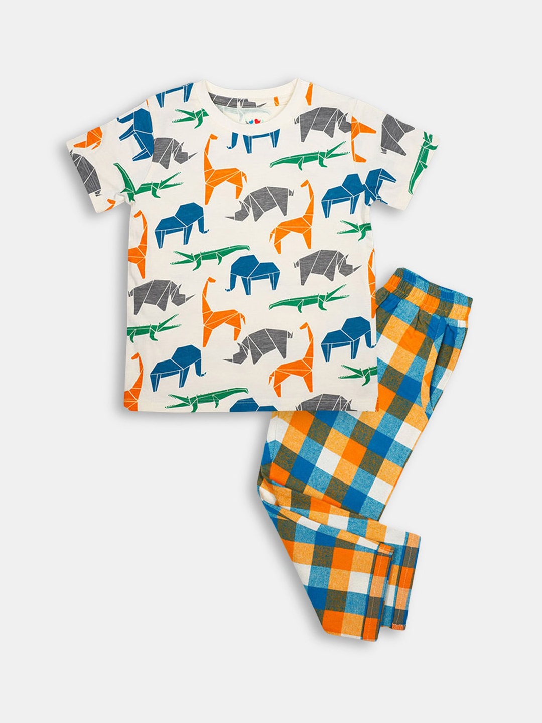 

Hopscotch Boys Off White & Blue Printed Night suit