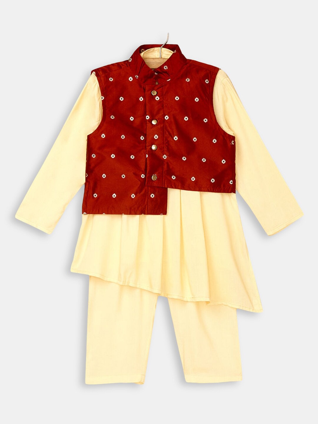 

Hopscotch Boys Beige Ethnic Motifs Printed Empire Kurta with Pyjama
