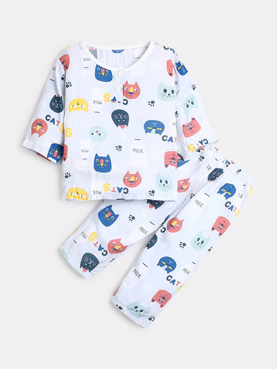 

Hopscotch Boys White & Blue Printed Night suit