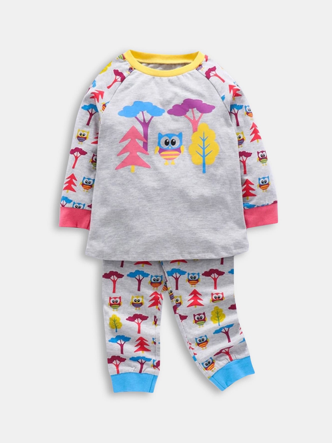 

Hopscotch Boys Grey & Pink Printed Night suit