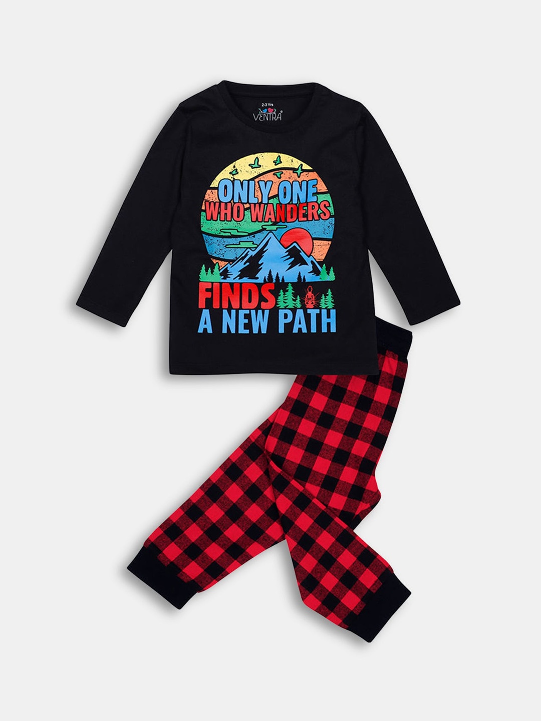 

Hopscotch Boys Black & Red Printed Night suit