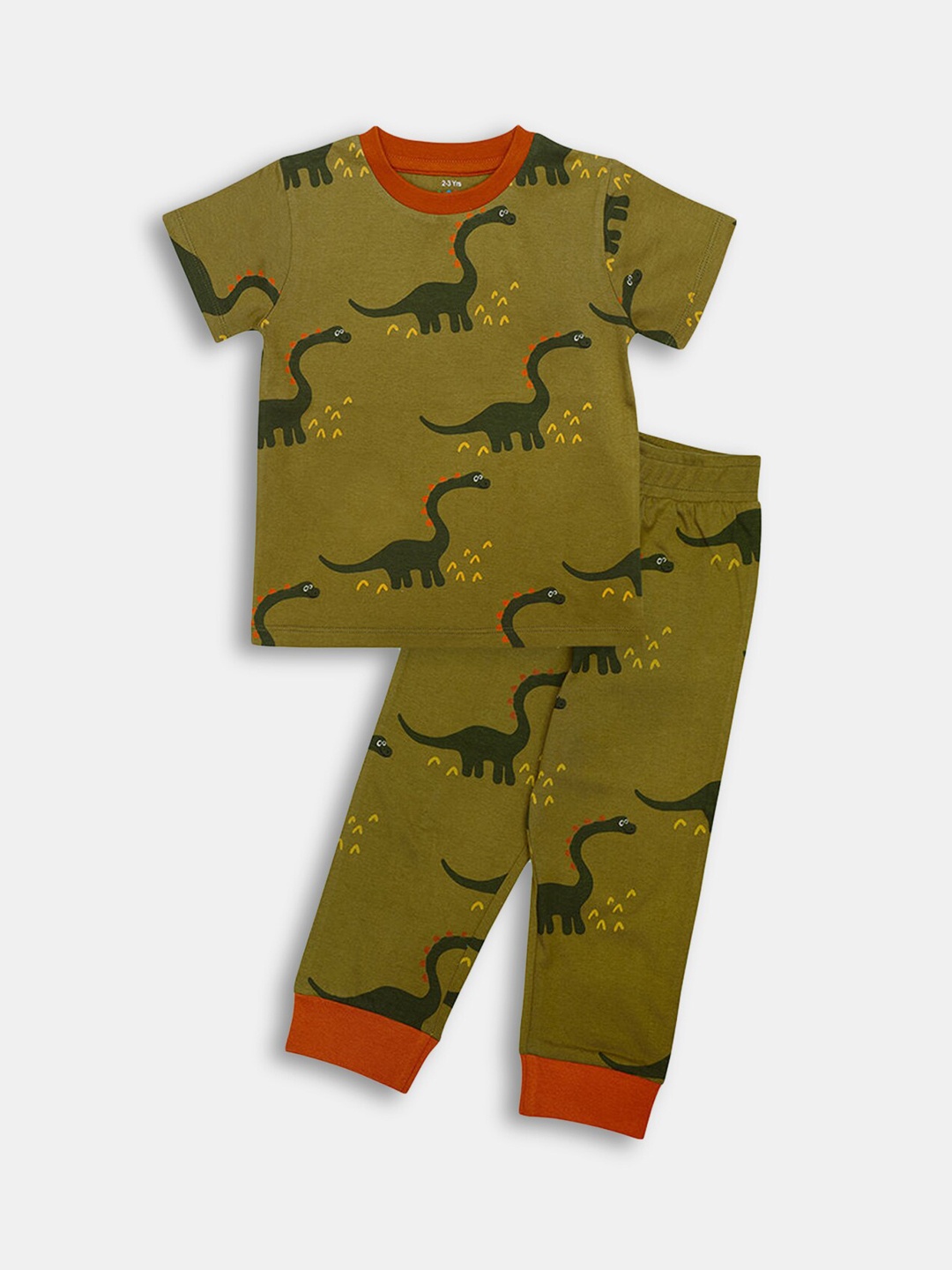 

Hopscotch Boys Olive Green & Red Printed Night suit