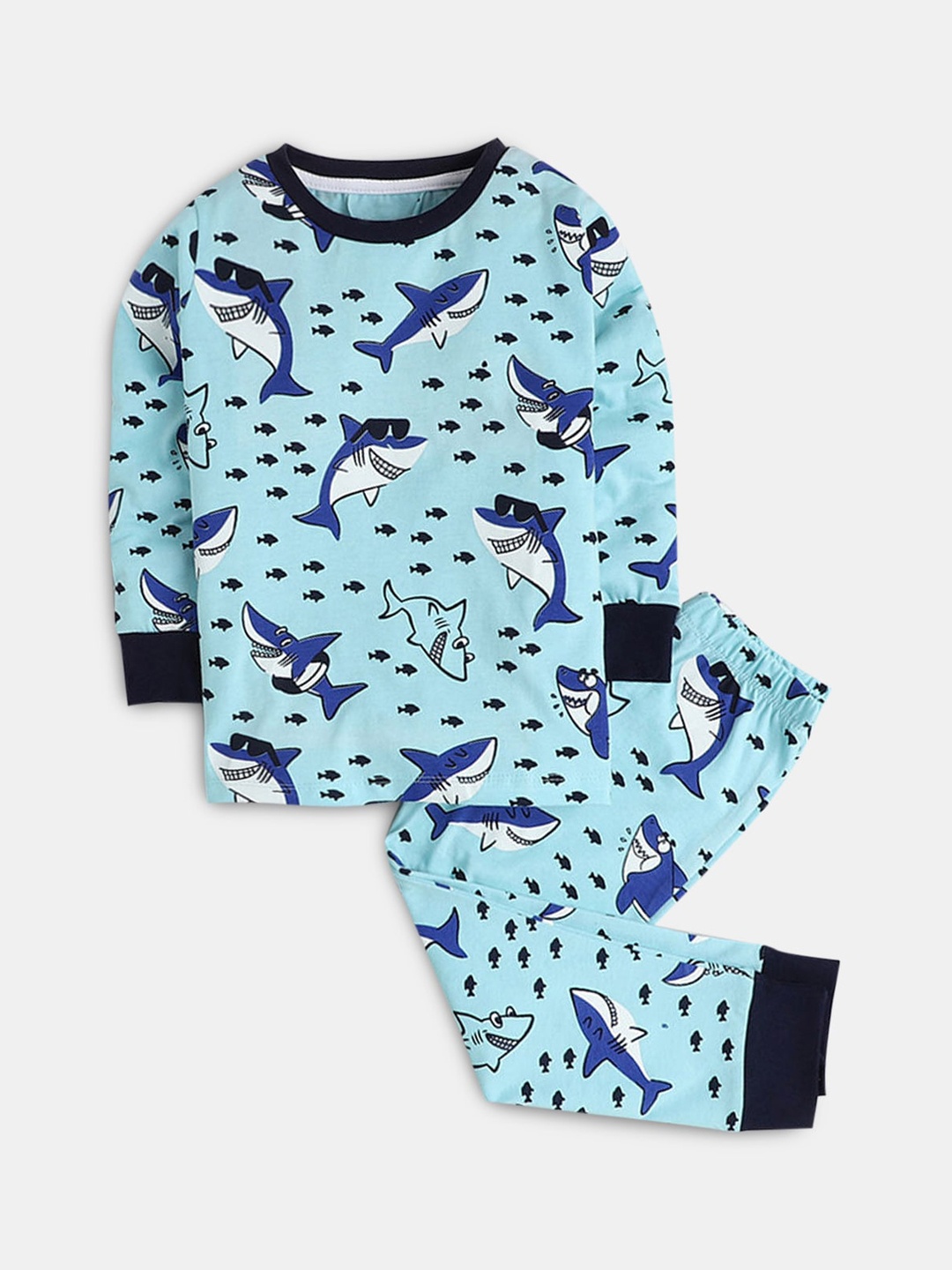 

Hopscotch Boys Blue & White Printed Night Cotton suit