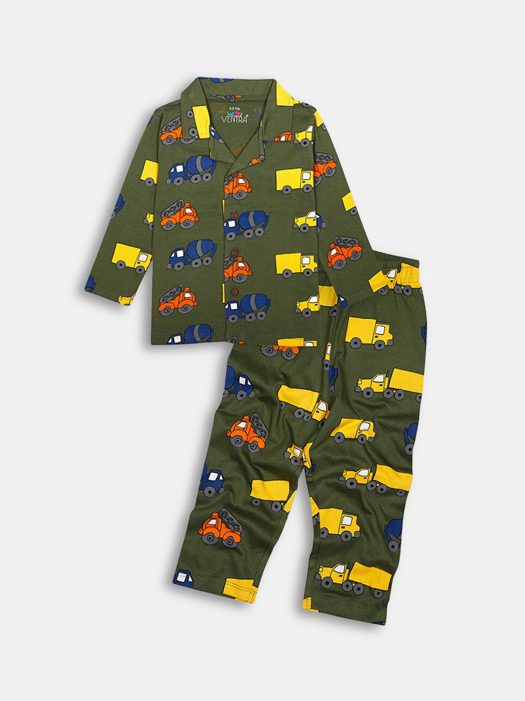 

Hopscotch Boys Green & Yellow Printed Cotton Night suit