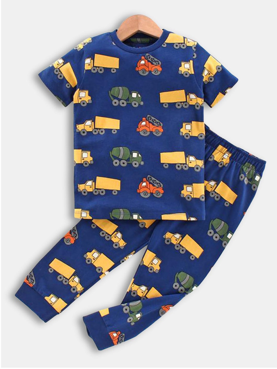 

Hopscotch Boys Blue & Yellow Round Neck Printed Cotton Night suit