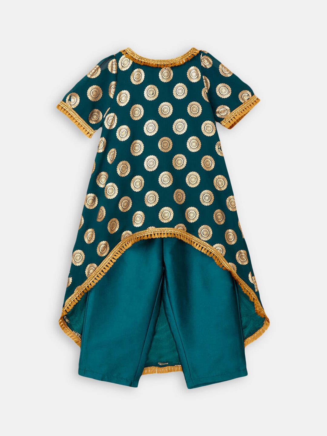 

Hopscotch Girls Blue & Gold Ethnic Motifs Printed Kurta with Trouser