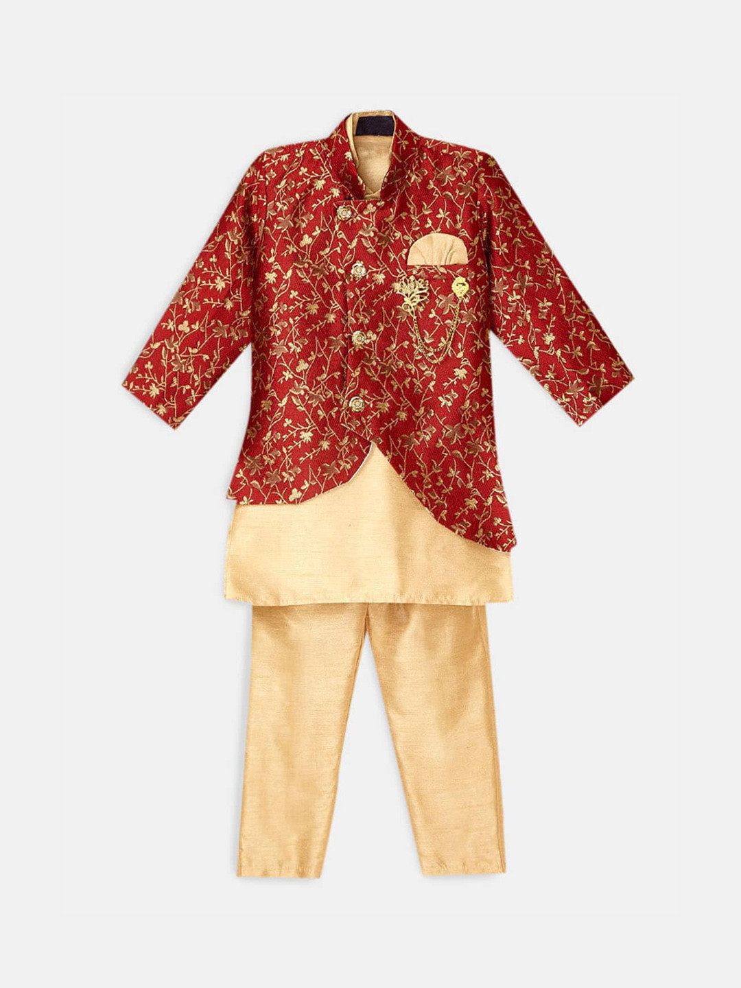

Hopscotch Boys Red Ethnic Motifs Pure Cotton Kurta with Trouser