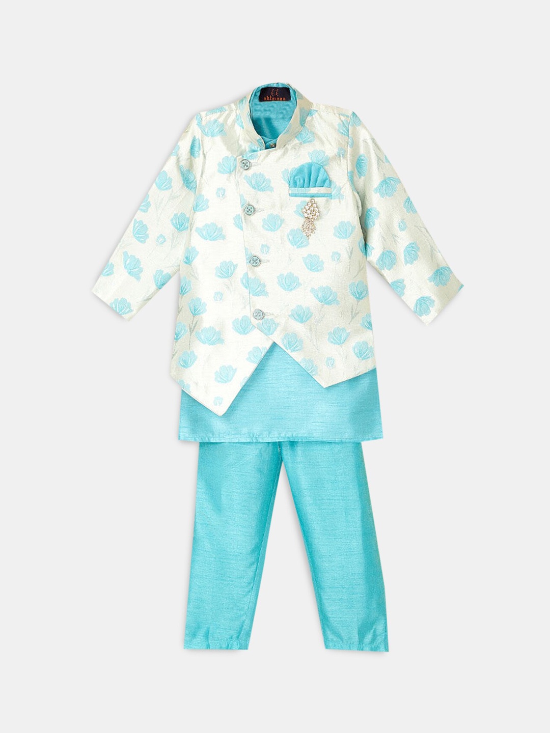 

Hopscotch Boys Blue Pure Cotton Kurta & Trousers With Jacket