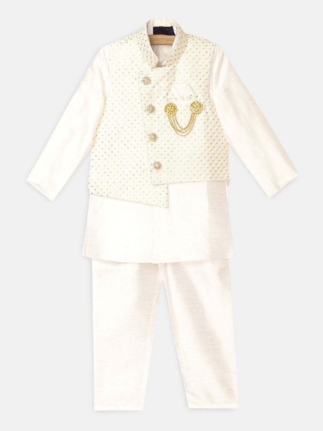 

Hopscotch Boys Cream-Coloured Pure Cotton Kurta with Trousers