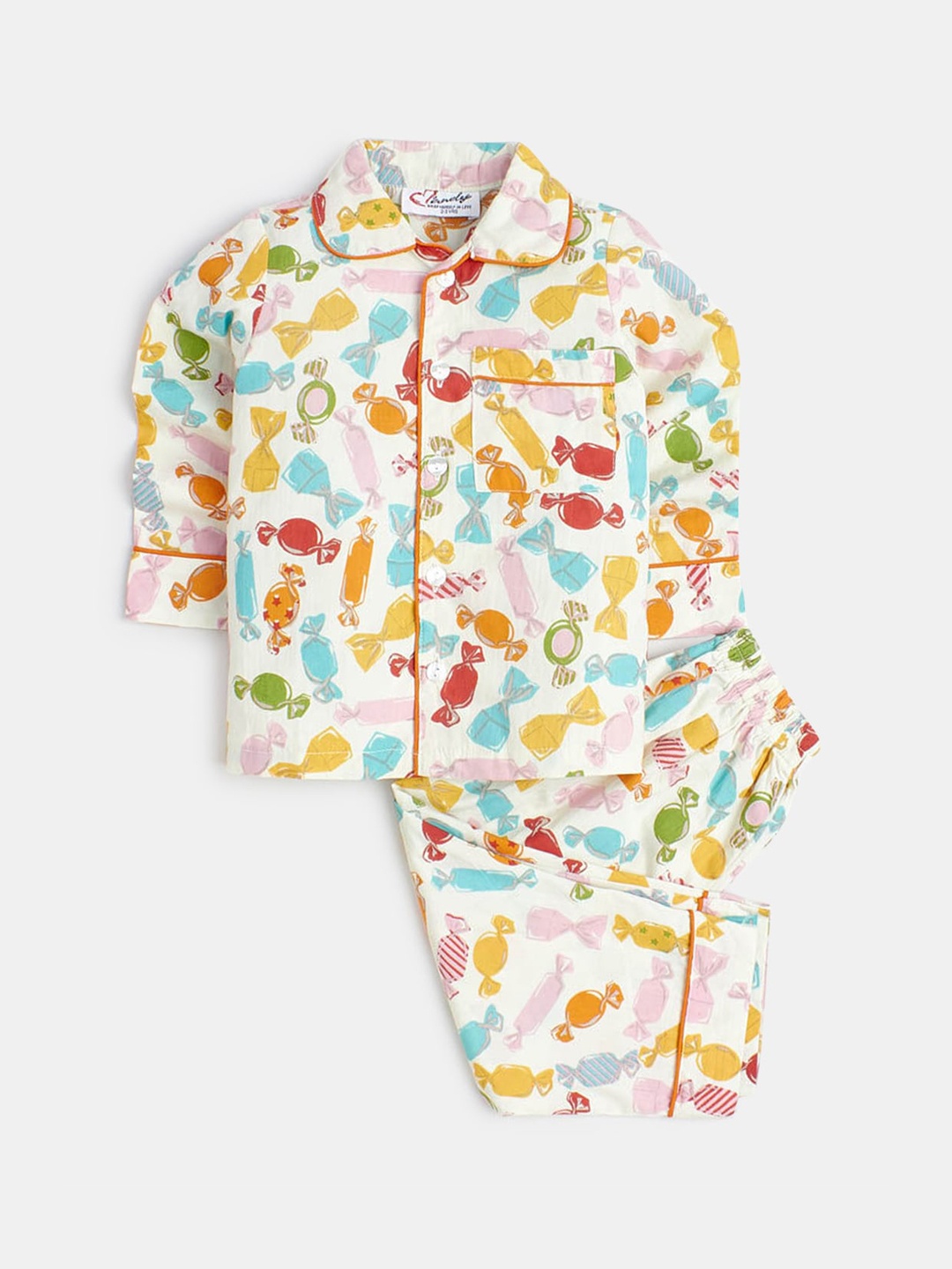 

Hopscotch Girls White & Yellow Printed Night suit