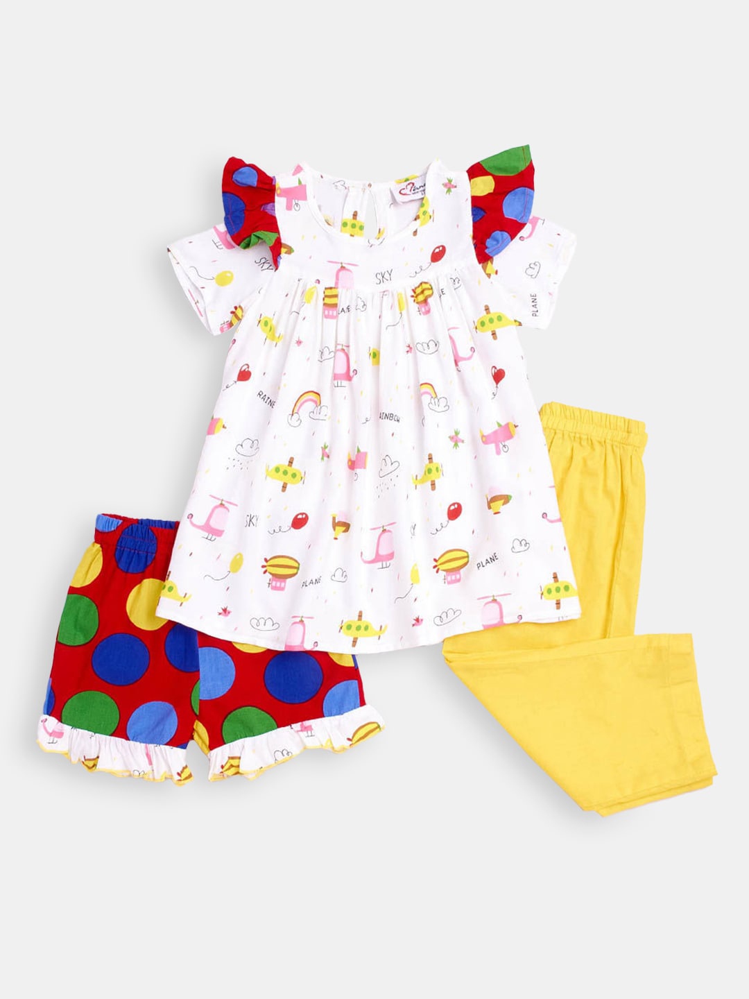 

Hopscotch Girls White & Red Printed Cotton Night suit