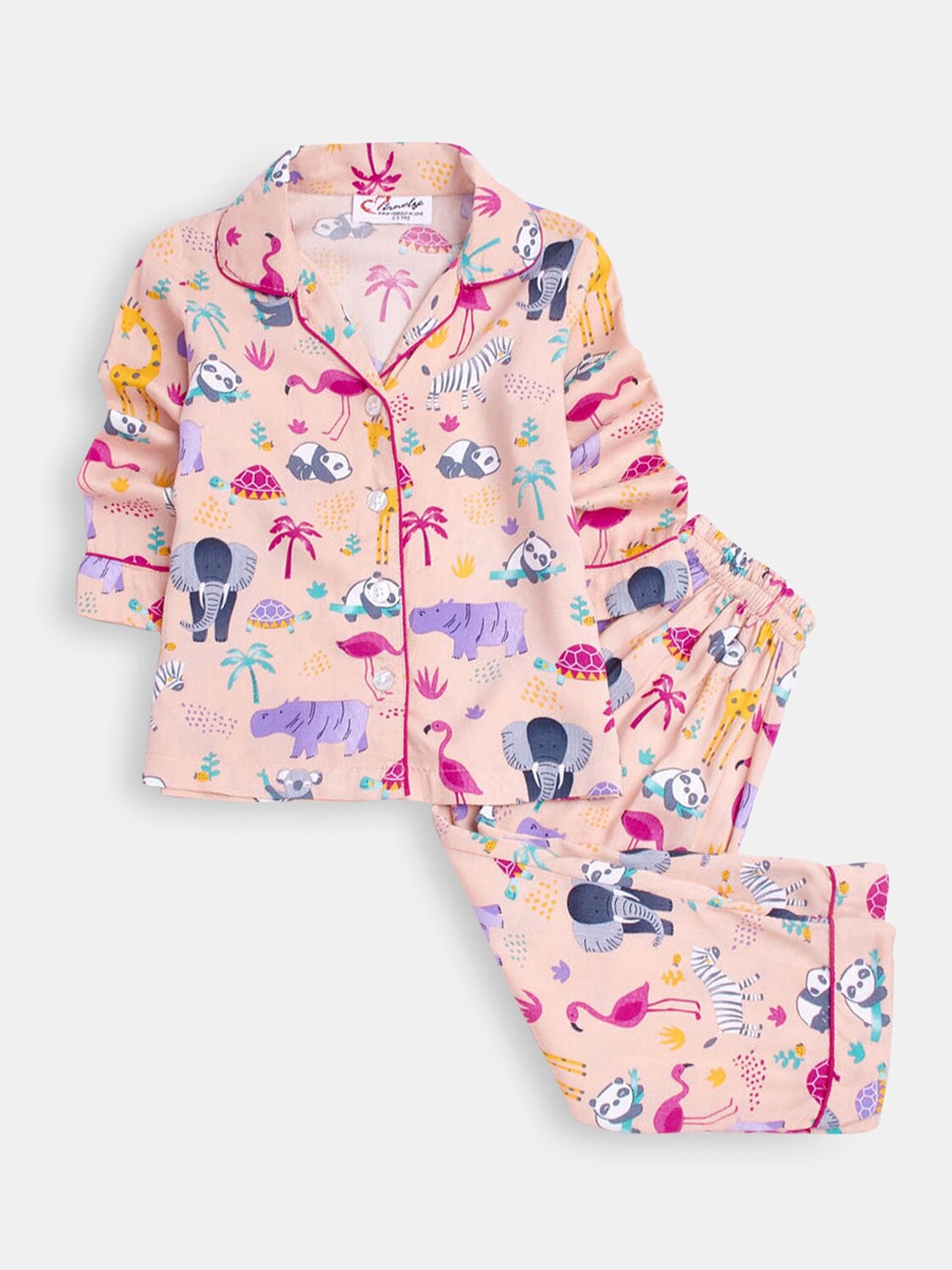 

Hopscotch Girls Peach-Coloured & Purple Printed Night suit