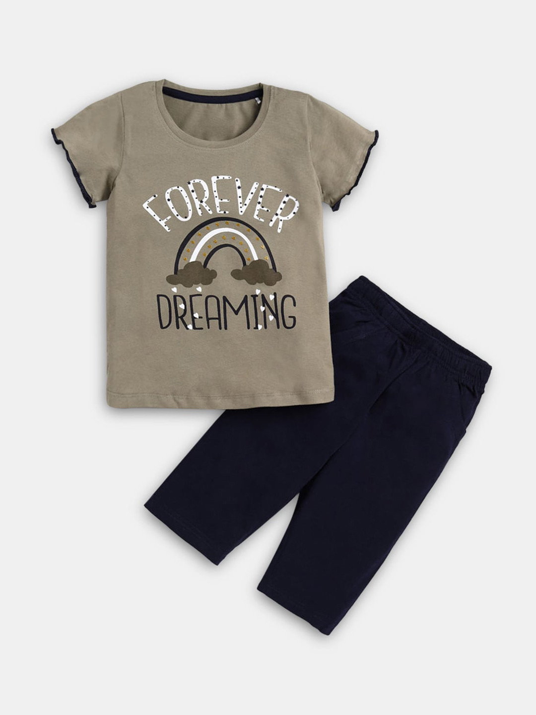 

Hopscotch Girls Grey & Brown Printed Night suit