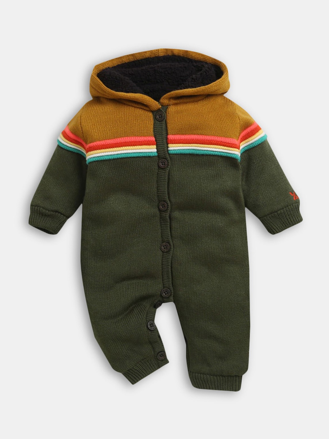 

Hopscotch Infants Olive Green & Mustard Yellow Colour-Blocked Romper