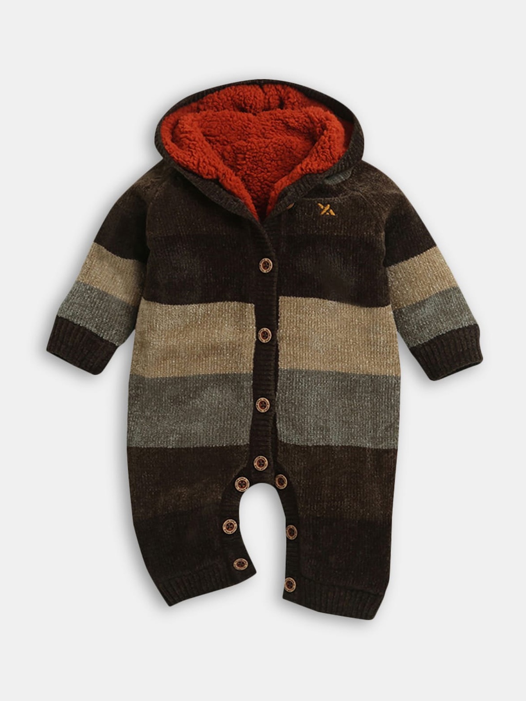 

Hopscotch Infant Brown Striped Hooded Romper