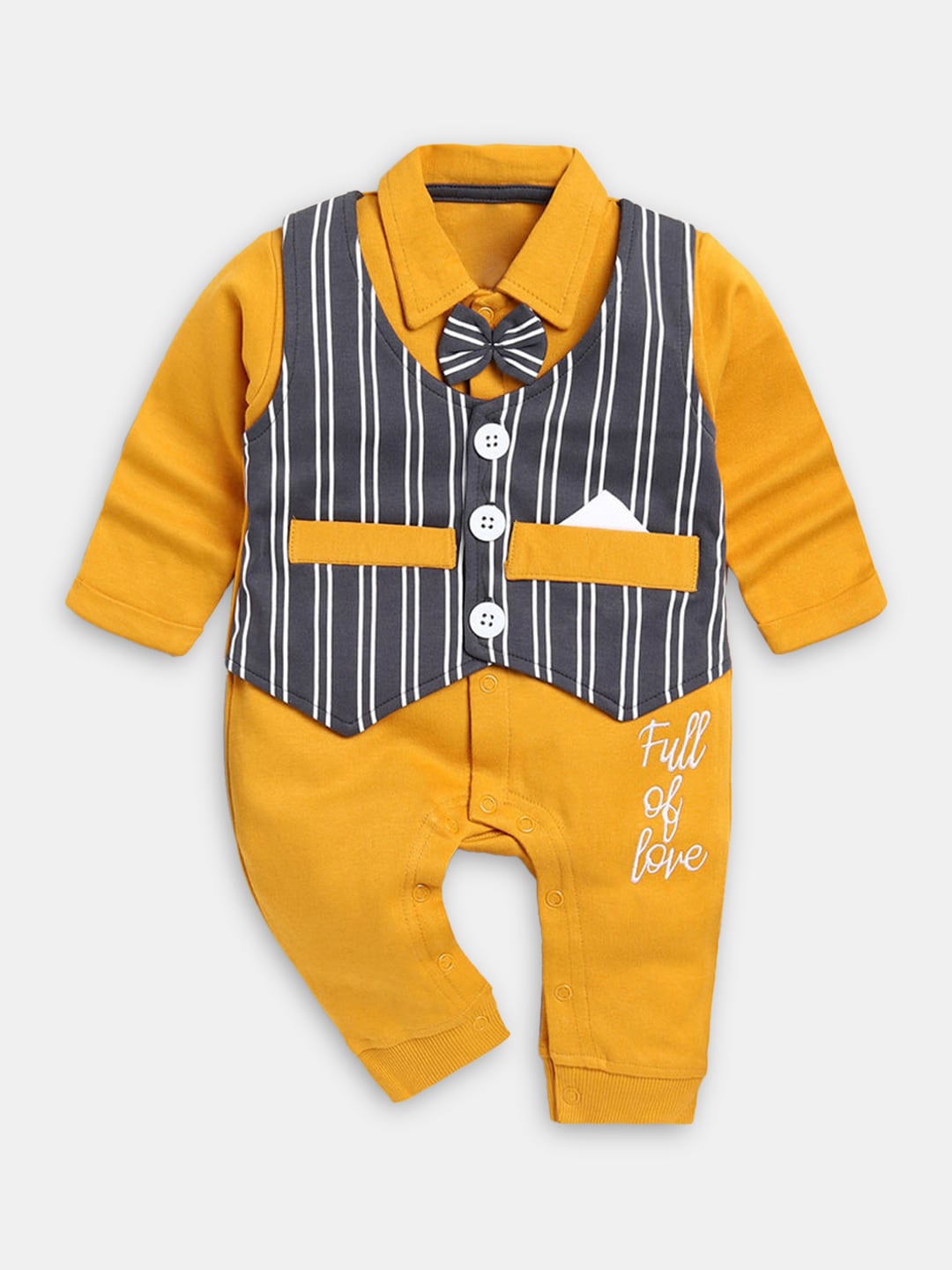 

Hopscotch Infant Boys Gold & Blue Striped Cotton Romper