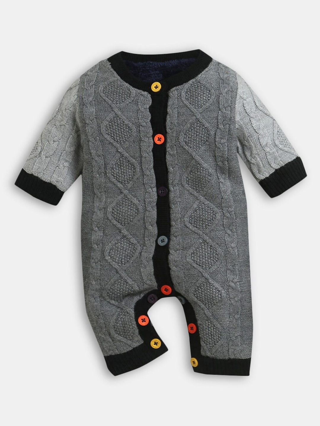 

Hopscotch Infants Grey & Black Self Designed Romper