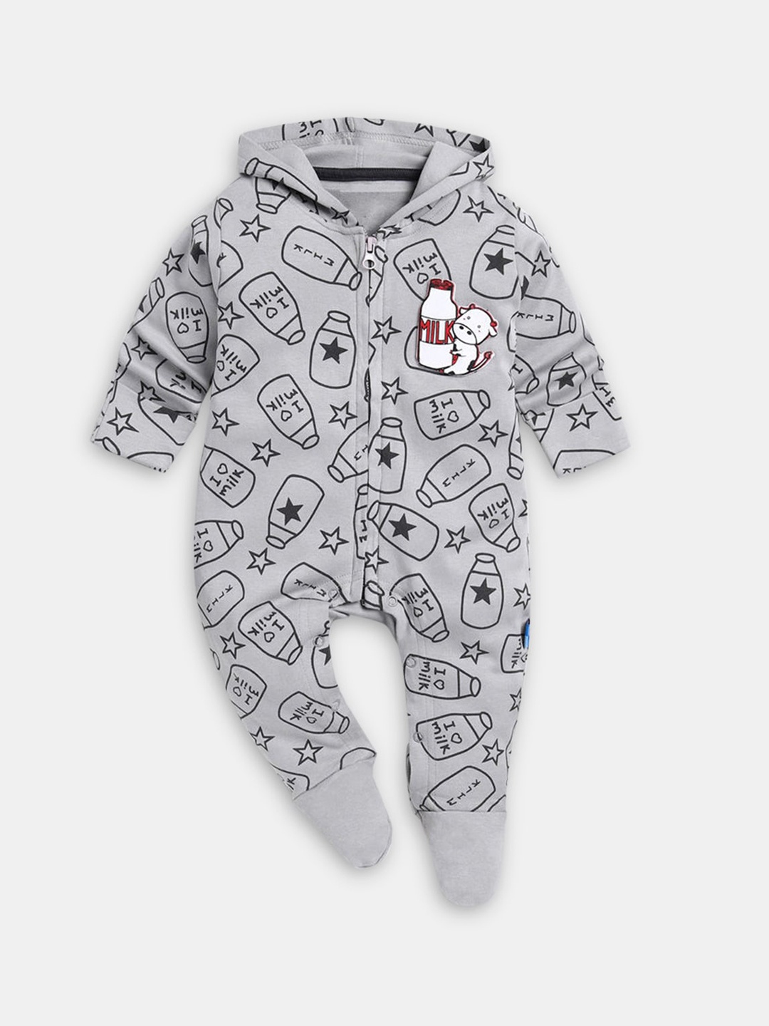 

Hopscotch Infants Grey Cotton Conversational Printed Sleepsuit