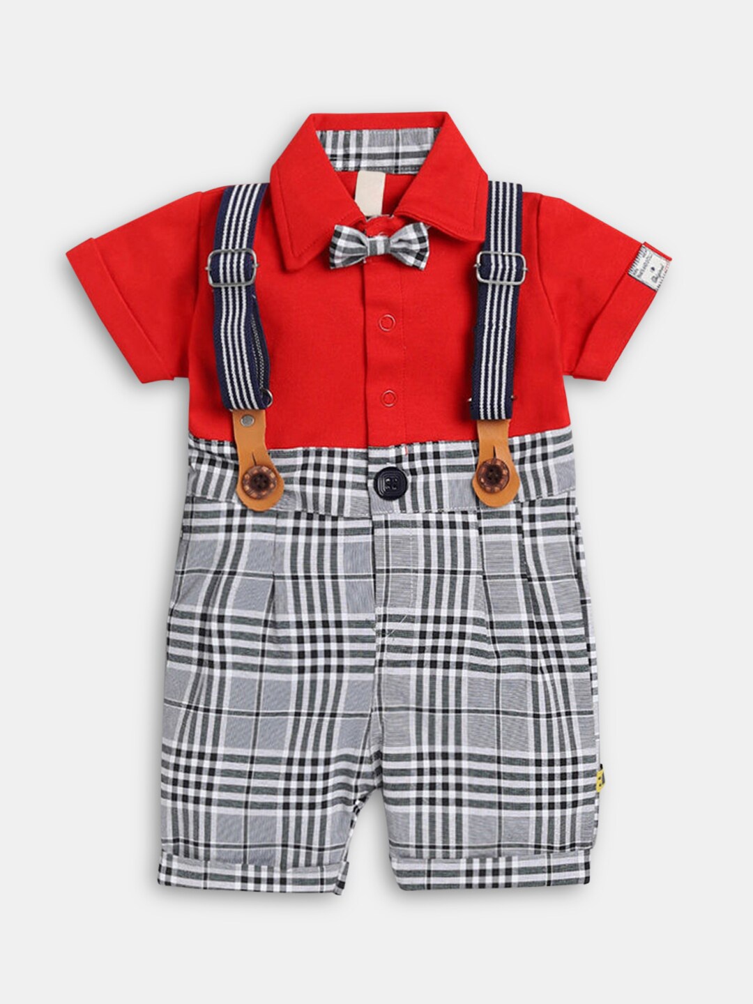 

Hopscotch Infant Boys Red & Grey Checked Cotton Romper