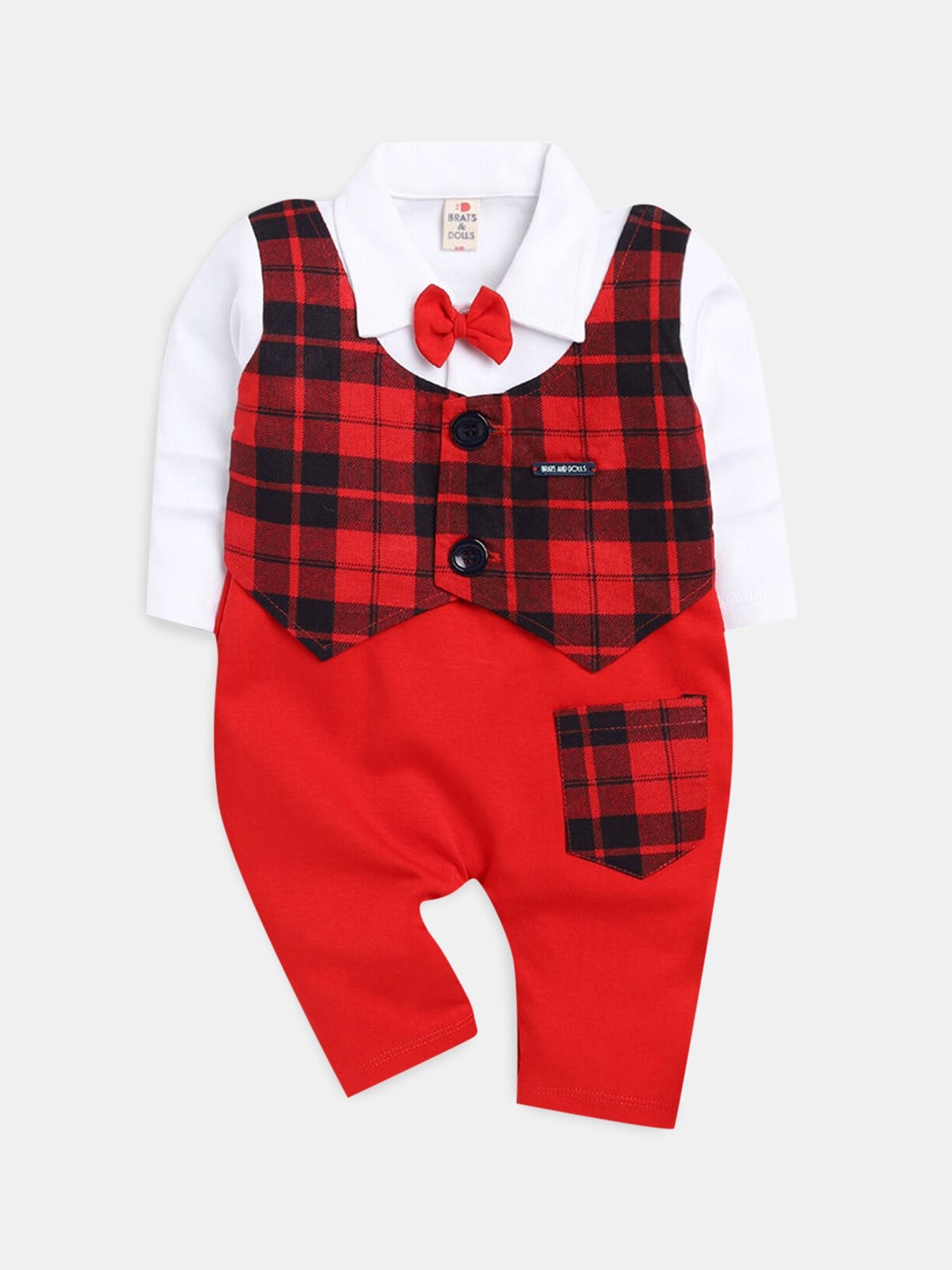 

Hopscotch Infant Boys Red & White Checked Cotton Romper