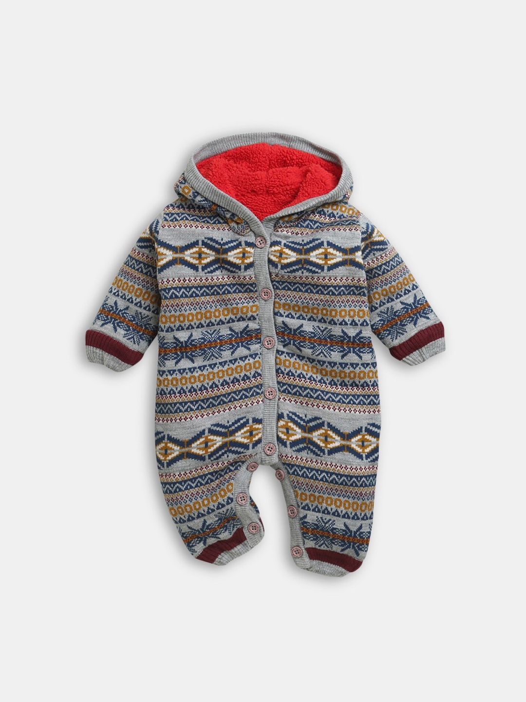 

Hopscotch Infant Grey Printed Hooded Romper