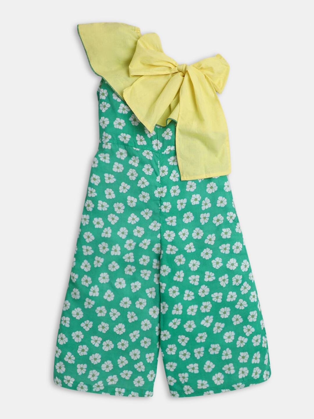 

Hopscotch Girls Green & White Printed Cotton Basic Jumpsuit