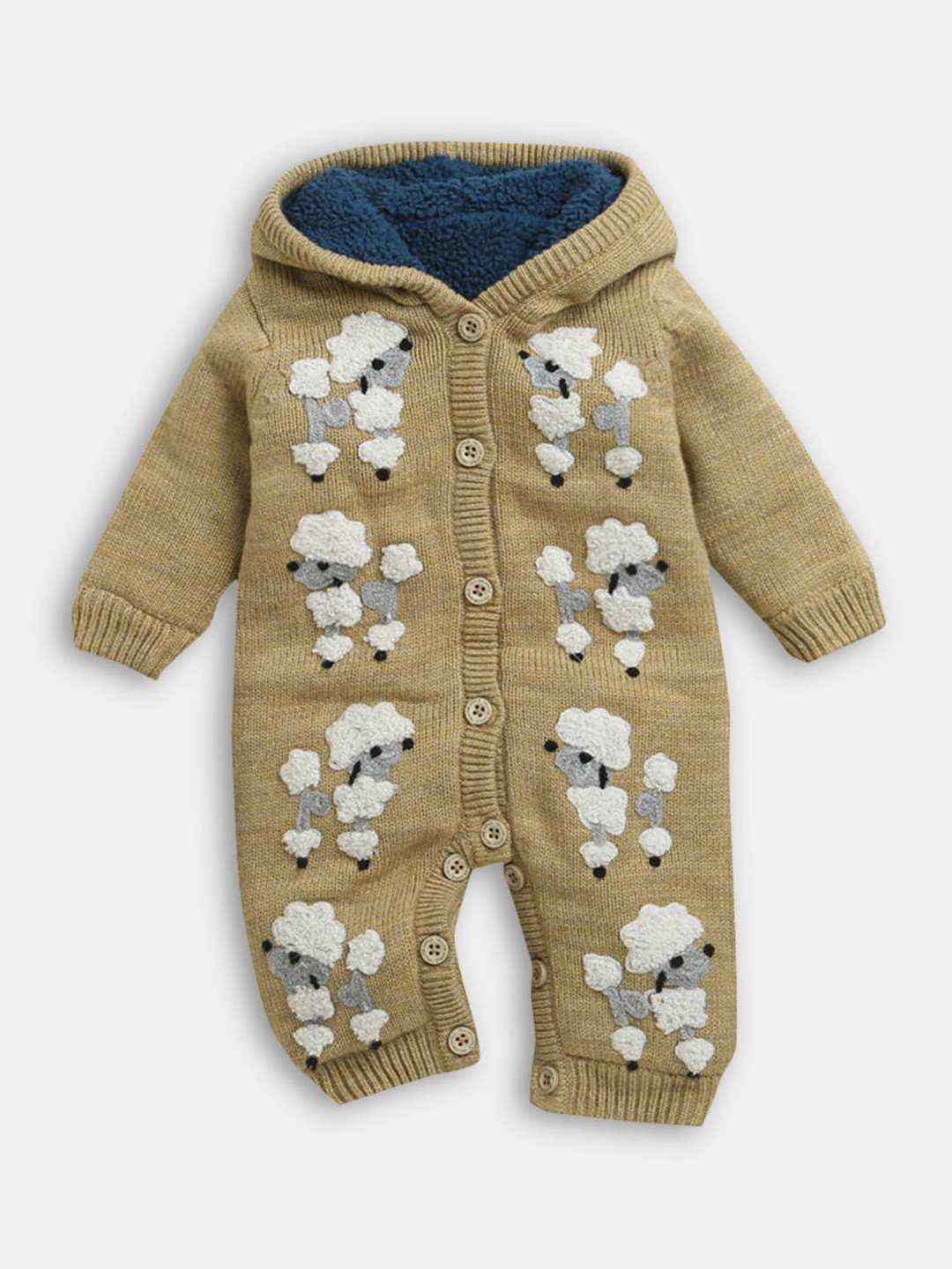 

Hopscotch Infants Beige Self Design Hooded Rompers